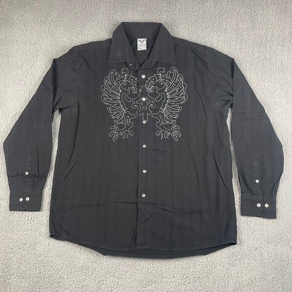 Avirex Men's XL Black Embroidered Cotton Polyester Long Sleeve Button Up Shirt - Picture 1 of 15